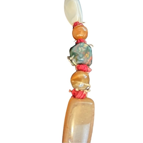 Vintage 70’s Polished Multi Stone 56” Hand Tied Necklace Jade Quartz Agate - Picture 7 of 8